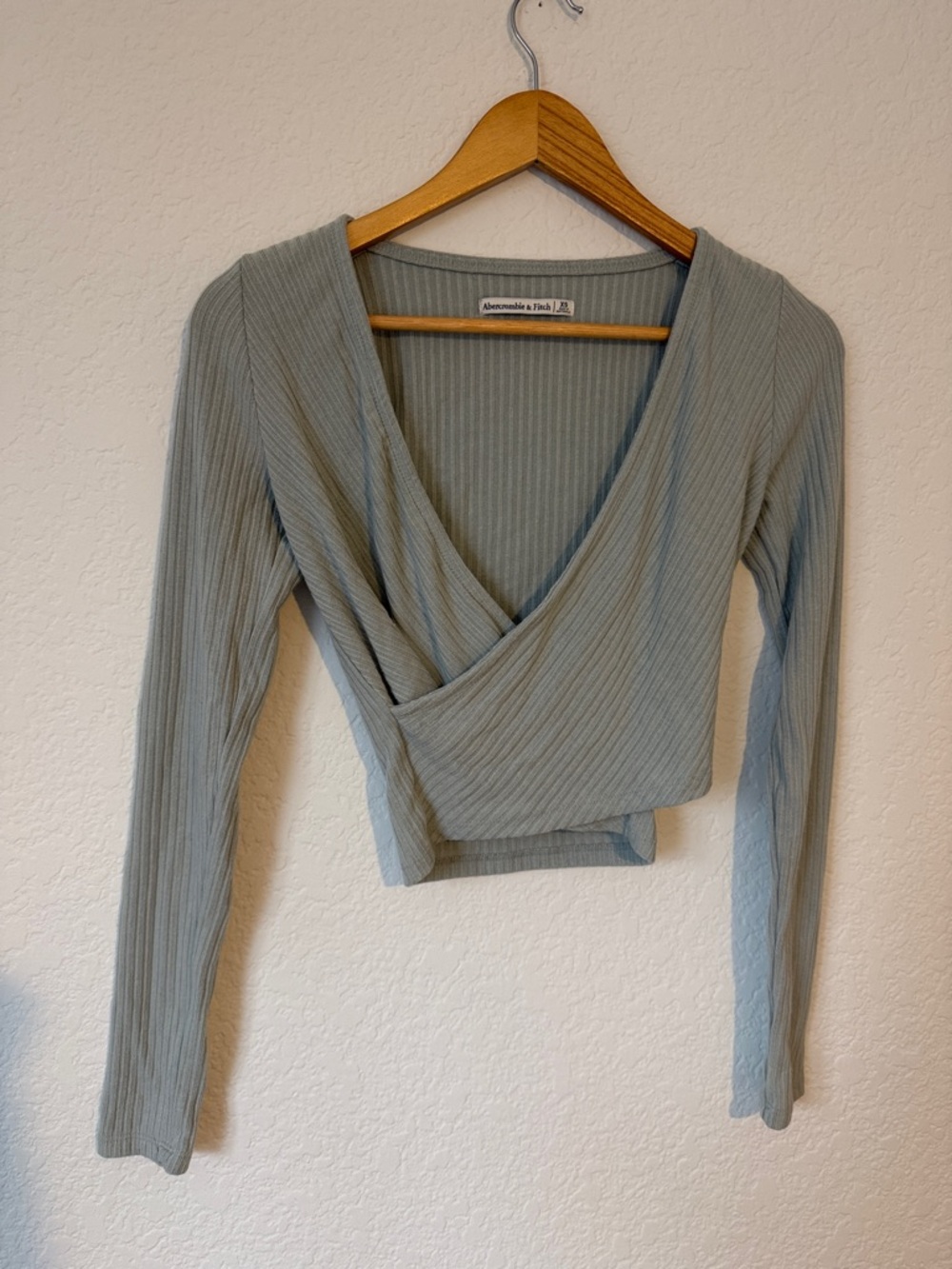 Abercrombie & Fitch Ribbed Wrap Crop Top - Dusty Sage XS